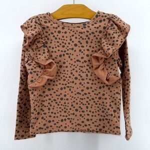 Grayson Mini Girls Ruffle Sweatshirt - Brown Polka Dot